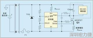 圖1：一個簡單的-48V熱插拔電路。